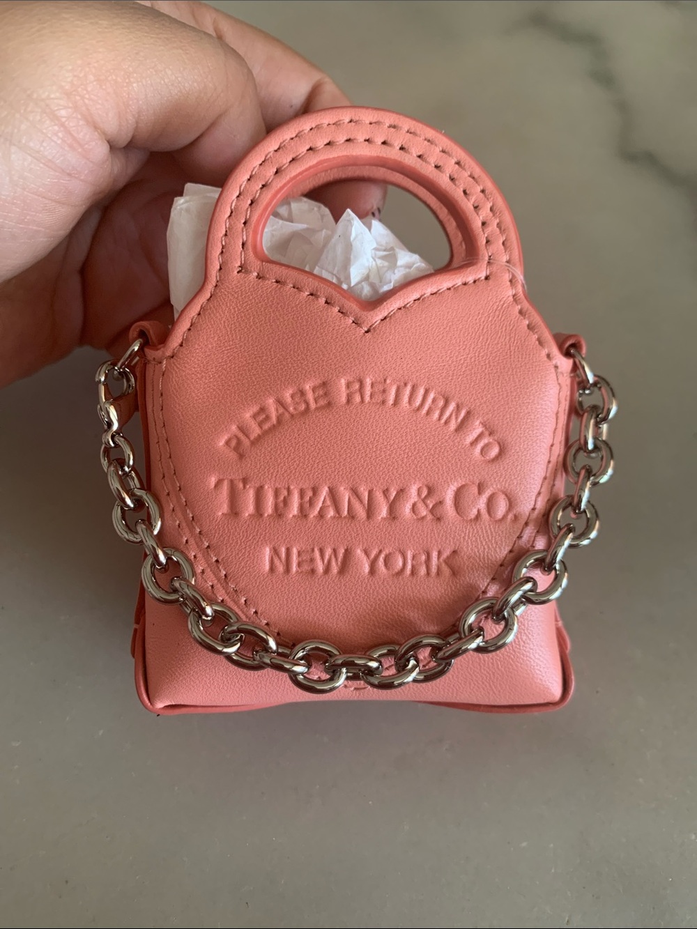 Tiffany & Co. Coral Pink Mini Tote Charm with Silver Chain